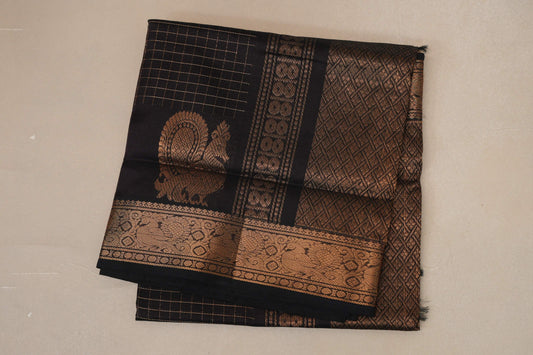 folded Deep Plum Brown Silk Cotton Saree 