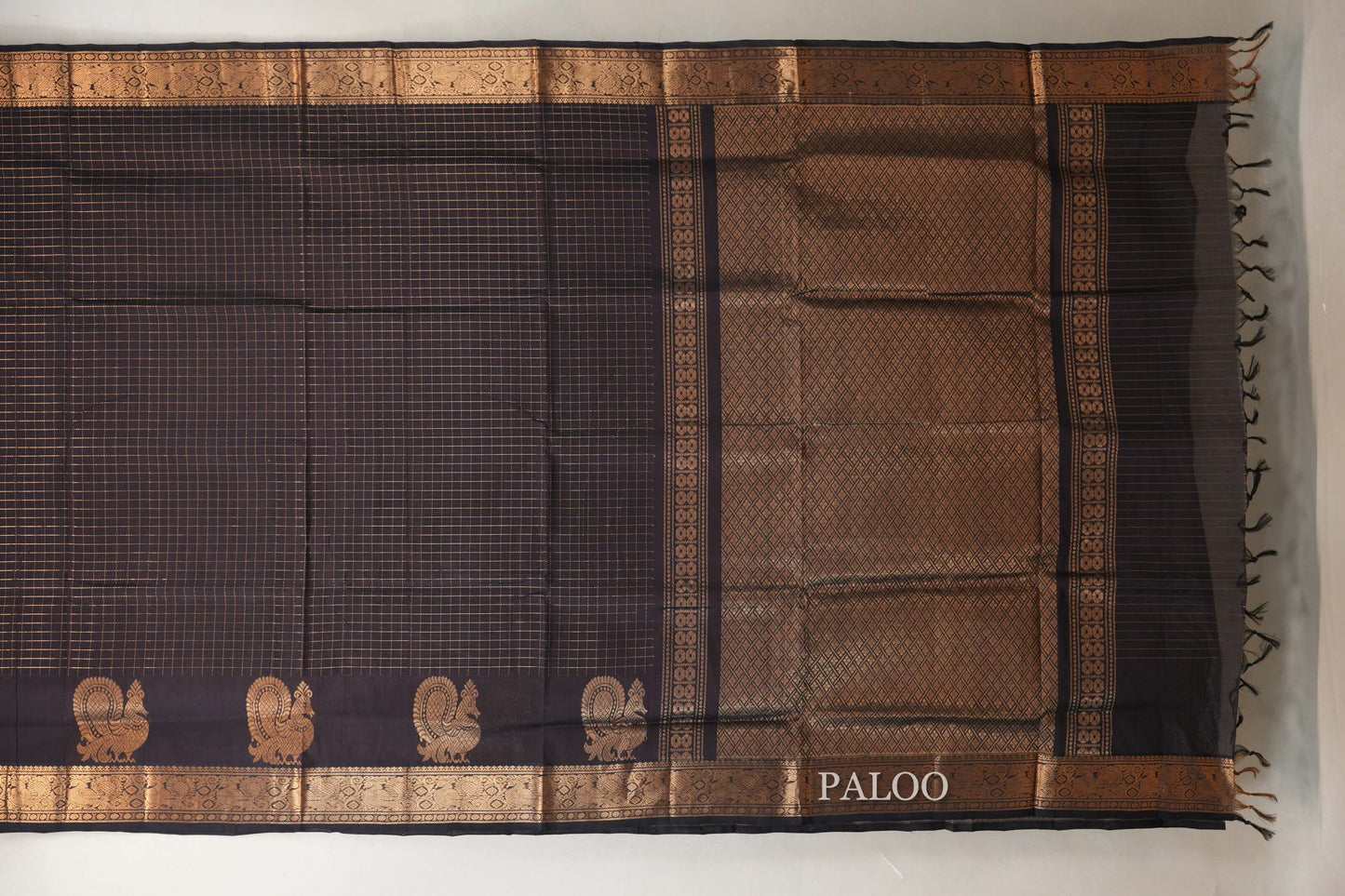 Deep Plum Brown Silk Cotton Saree  paloo