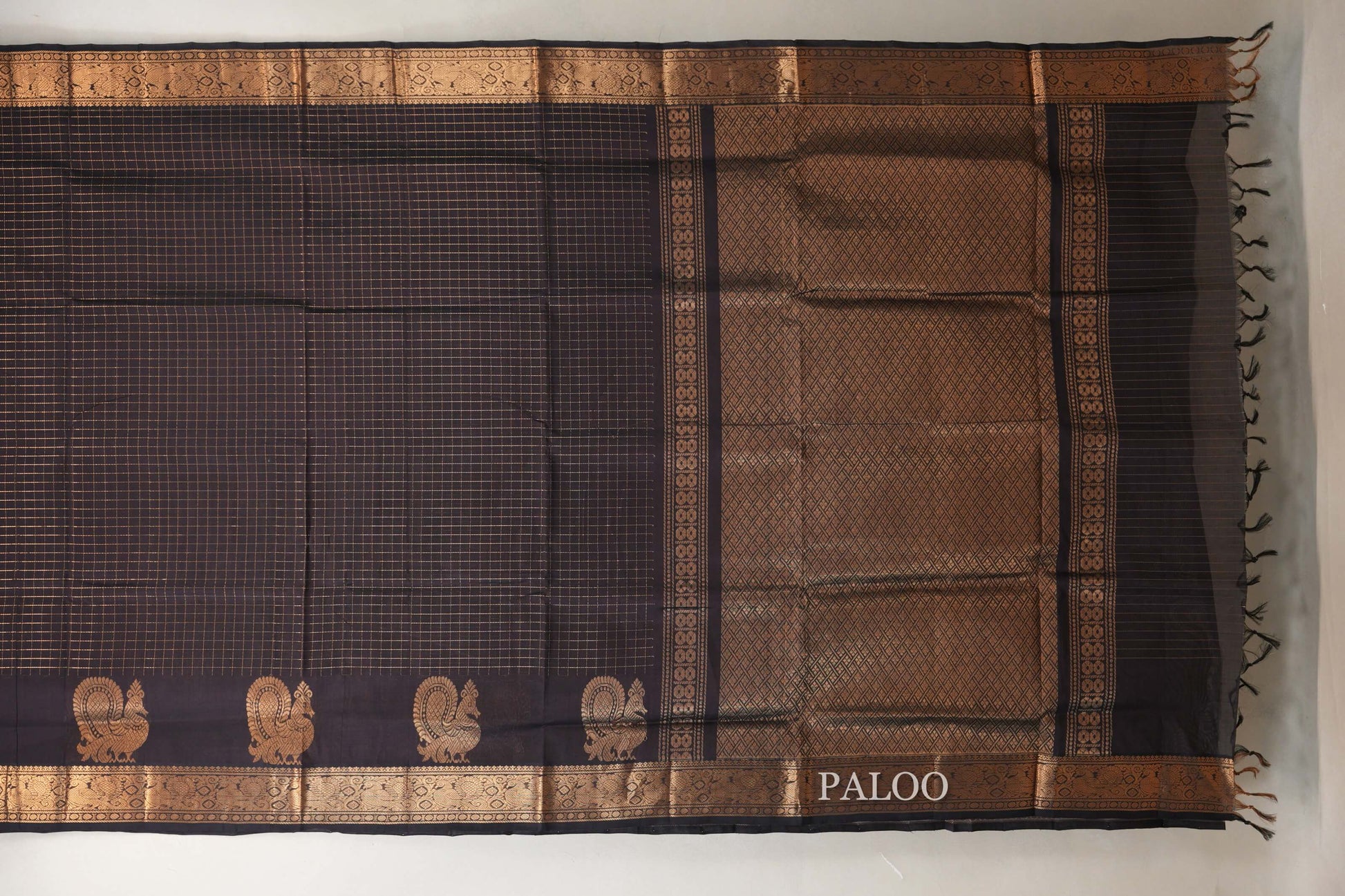 Deep Plum Brown Silk Cotton Saree  paloo