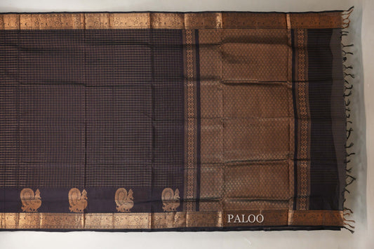Deep Plum Brown Silk Cotton Saree  paloo