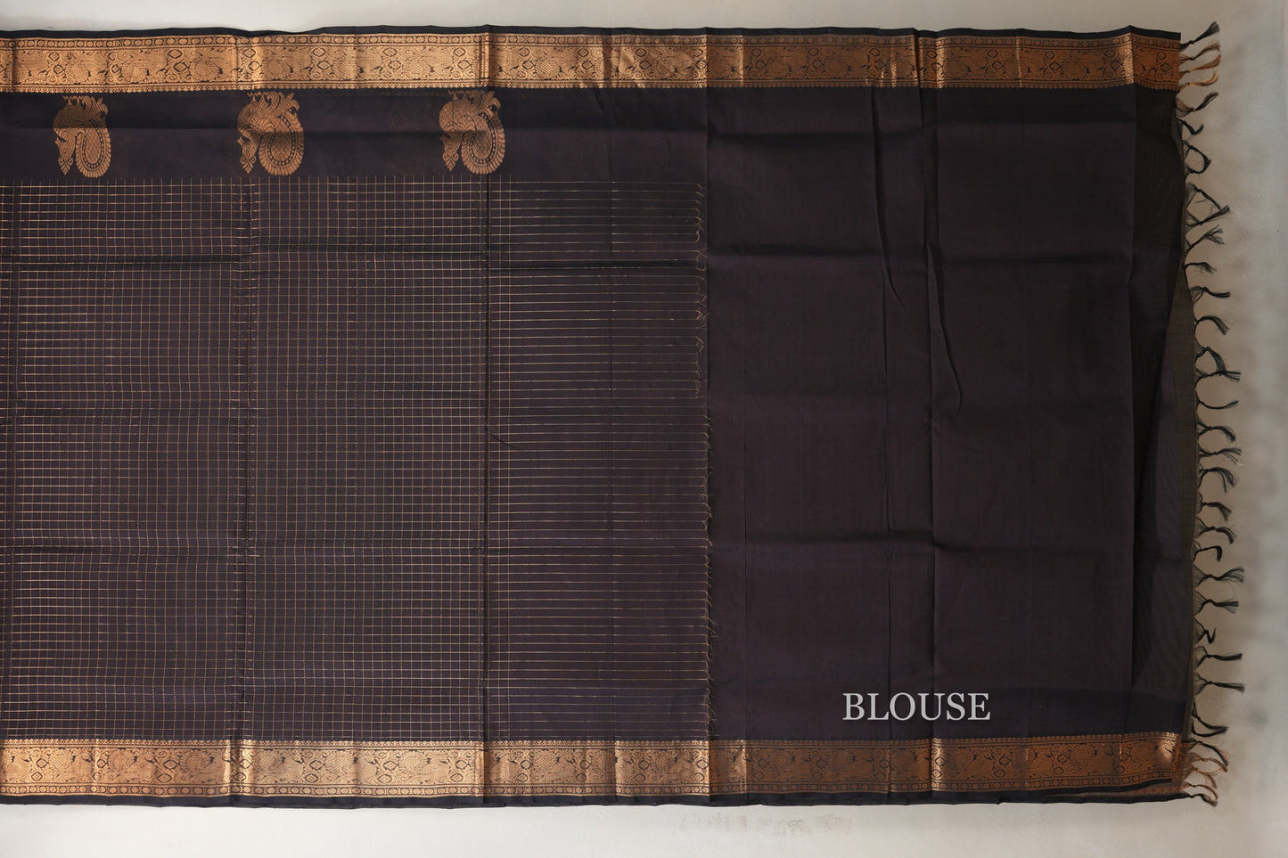 Deep Plum Brown Silk Cotton Saree  blouse
