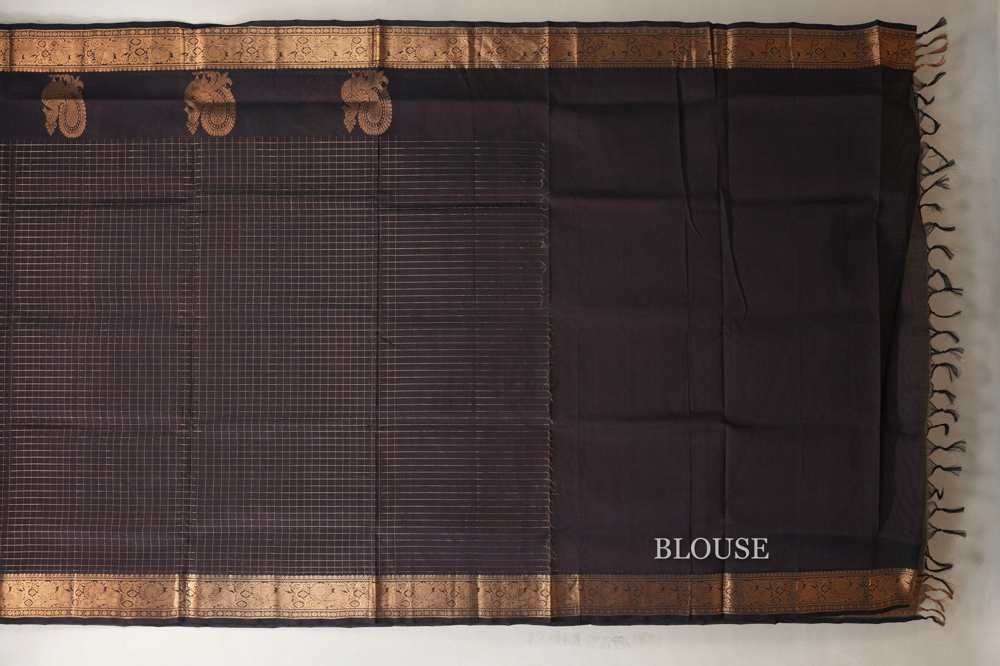 Deep Plum Brown Silk Cotton Saree  blouse