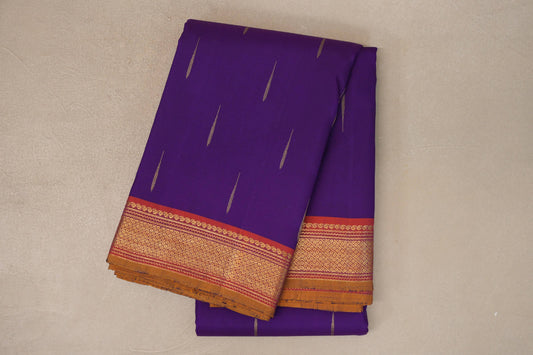 Deep Purple with Orange with Mustard Selvedge Borders Vintage Kanjivaram Silk Saree