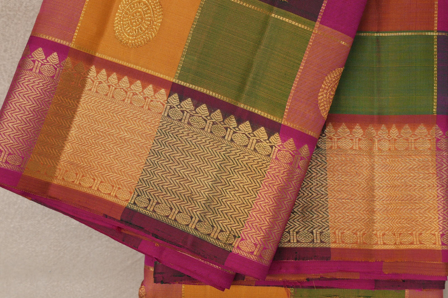 Multi-Colour Checks Vintage Kanjivaram Silk Saree border