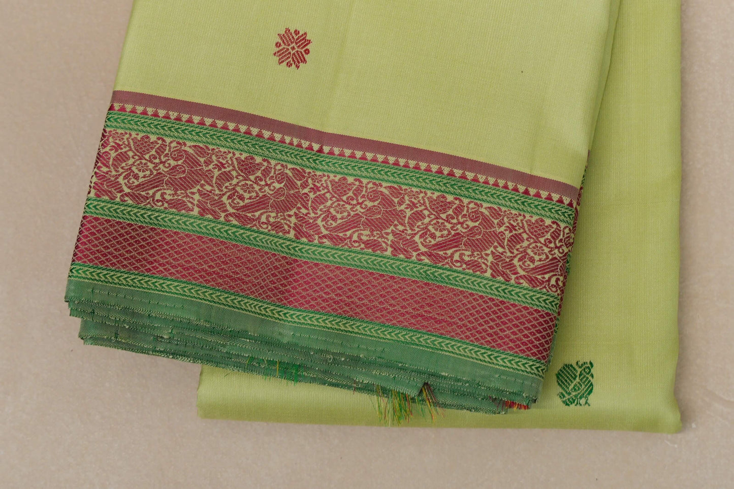 Pista Green Thread Woven Vintage Kanjivaram Silk Saree  border zoom
