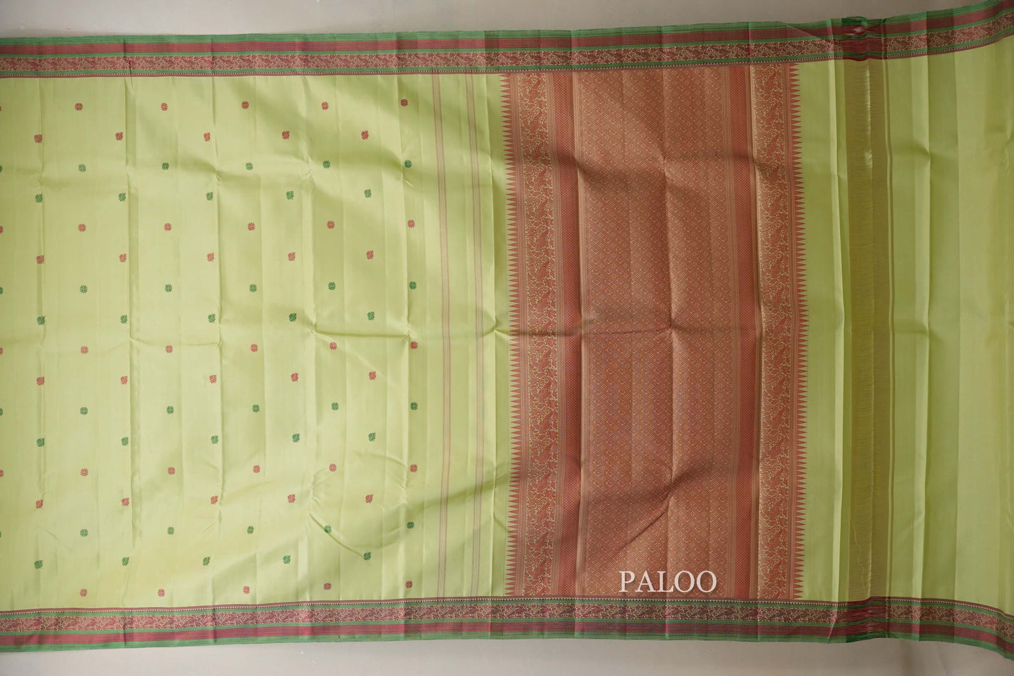 Pista Green Thread Woven Vintage Kanjivaram Silk Saree  paloo
