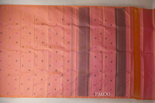 Dual Tone Peach Pink and Mustard Gold Borderless Vintage Kanjivaram Silk Saree paloo