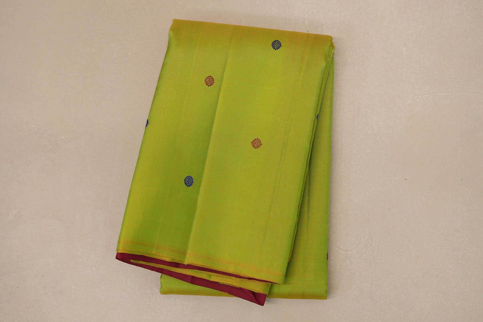 folded Parrot Green Thread Woven Vintage Kanjivaram Silk Saree 