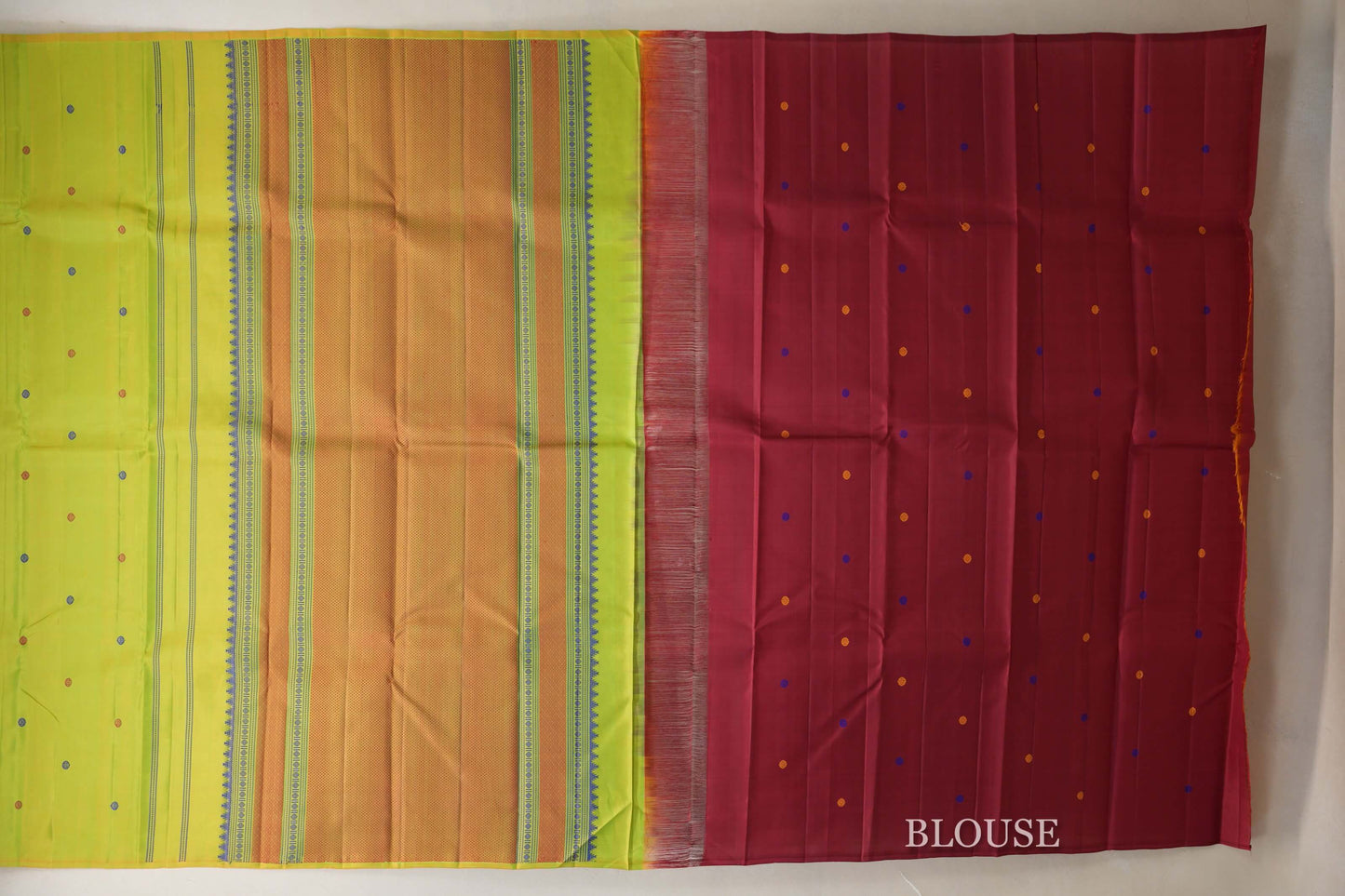 Parrot Green Thread Woven Vintage Kanjivaram Silk Saree  blouse