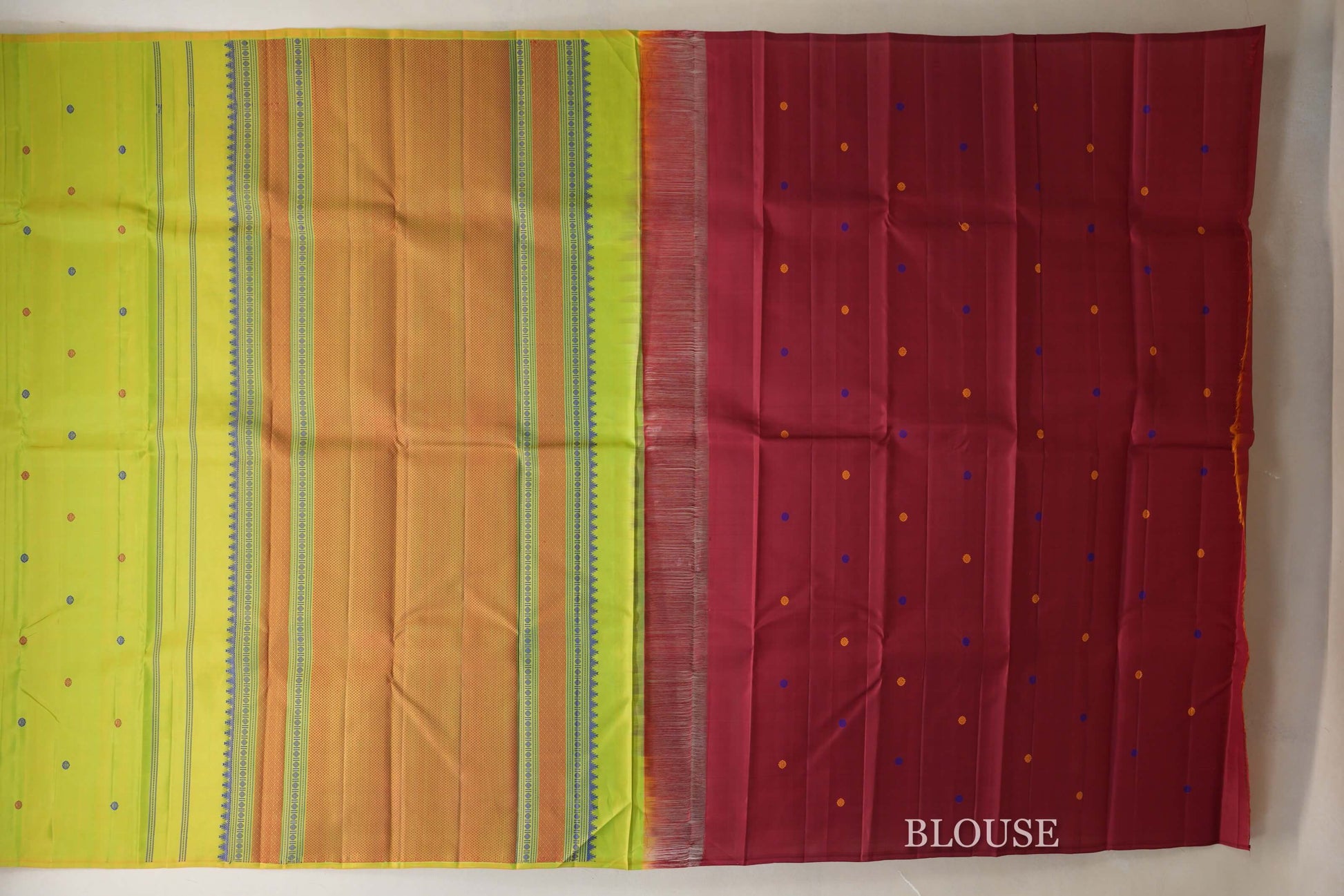 Parrot Green Thread Woven Vintage Kanjivaram Silk Saree  blouse