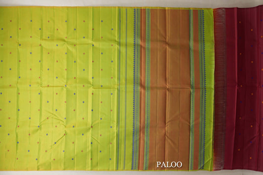 Parrot Green Thread Woven Vintage Kanjivaram Silk Saree paloo