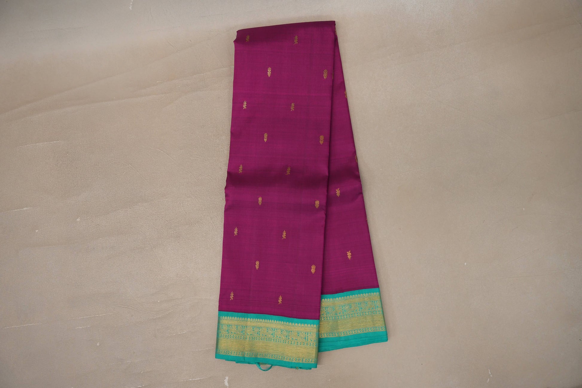 Online Deep Magenta with Aqua Green Borders Vintage Kanjivaram Silk Saree