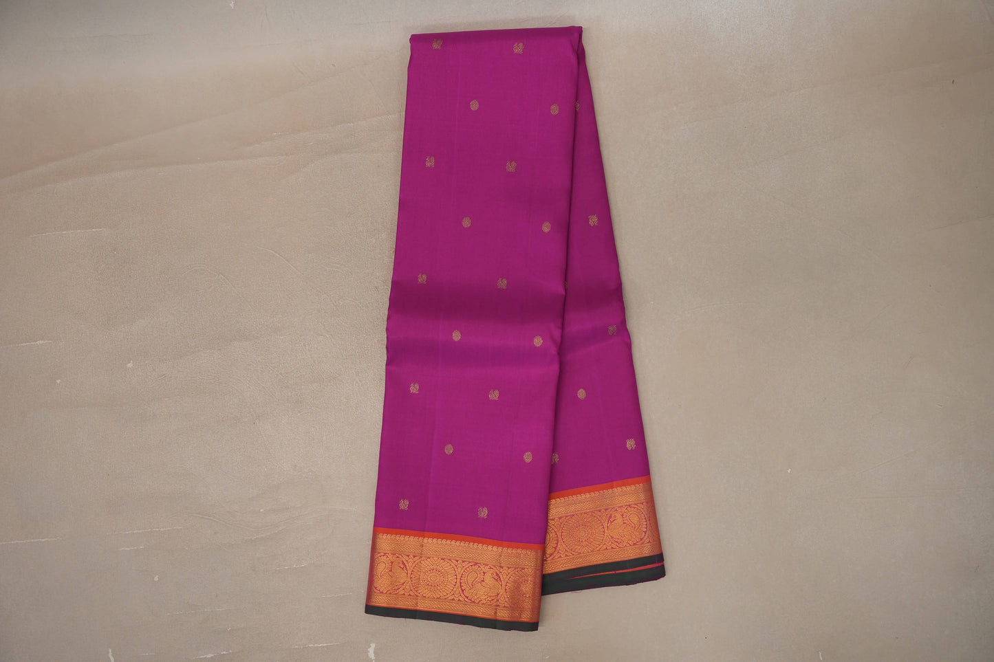 Online Bright Magenta with Orangish Pink with Bottle Green Selvedge Borders Vintage Kanjivaram Silk Saree