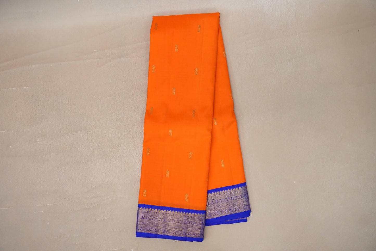 Online Bright Orange with Bright Royal Blue Borders Vintage Kanjivaram Silk Saree