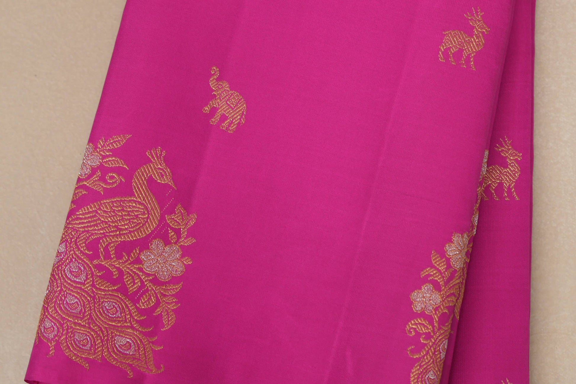 Bright Rani Pink Vintage Kanjivaram Silk Saree body zoom