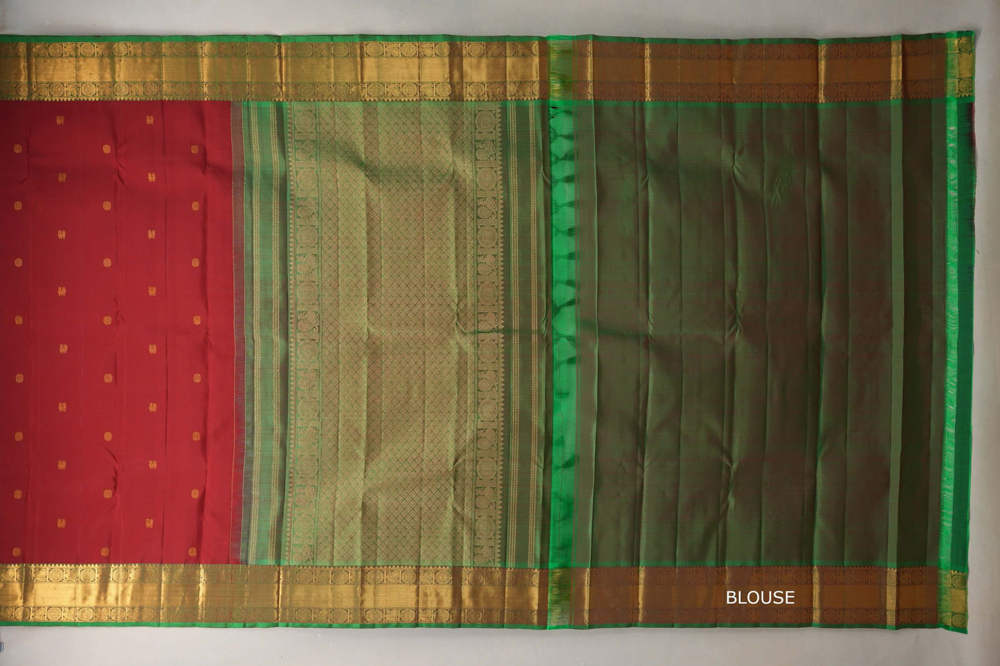 Reddish Maroon with Forest Green Borders Vintage Kanjivaram Silk Saree  blouse