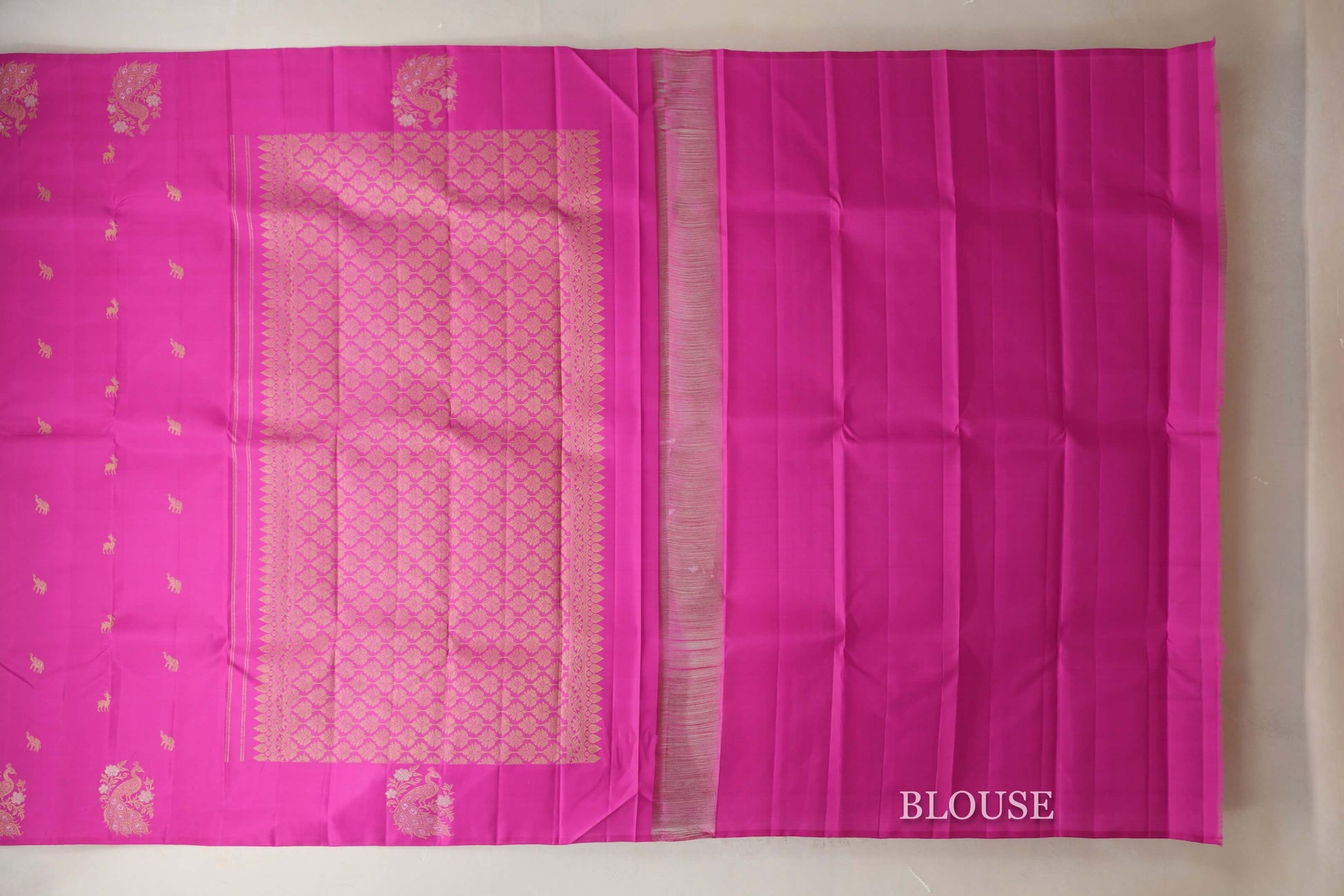 Bright Rani Pink Vintage Kanjivaram Silk Saree blouse