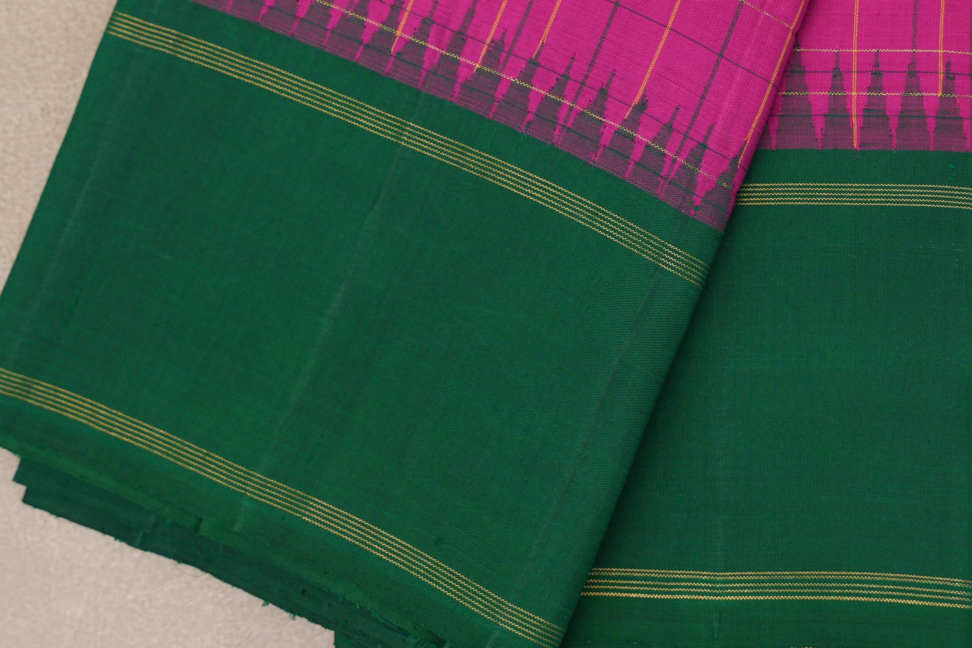 Bright Pink Vintage Kanjivaram Silk Saree border