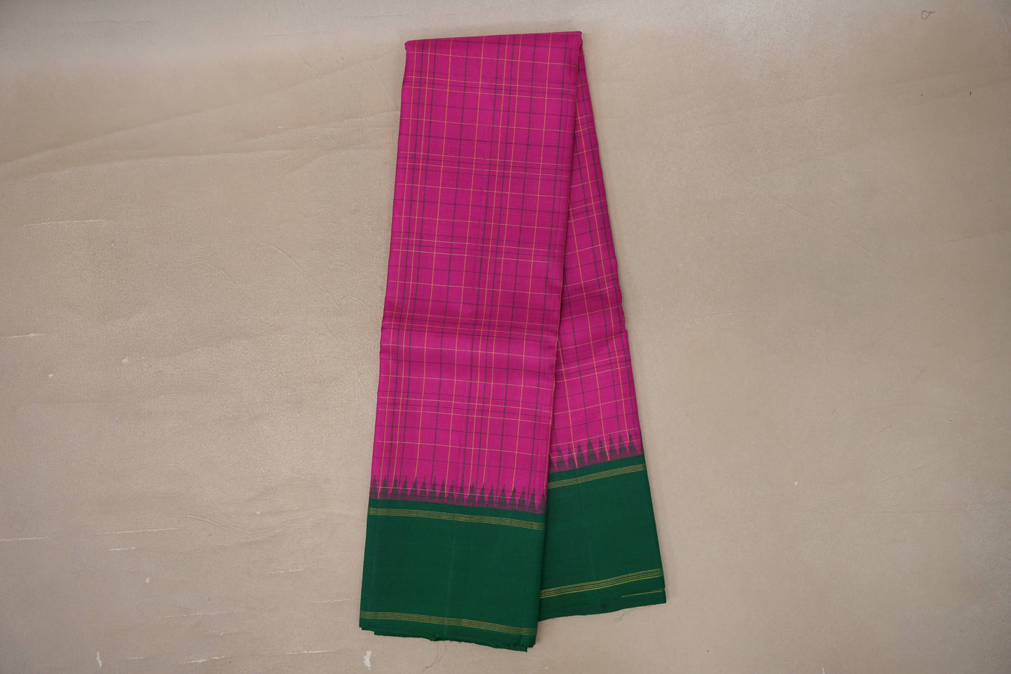 Online Bright Pink with Forest Green Borders Vintage Kanjivaram Silk Saree
