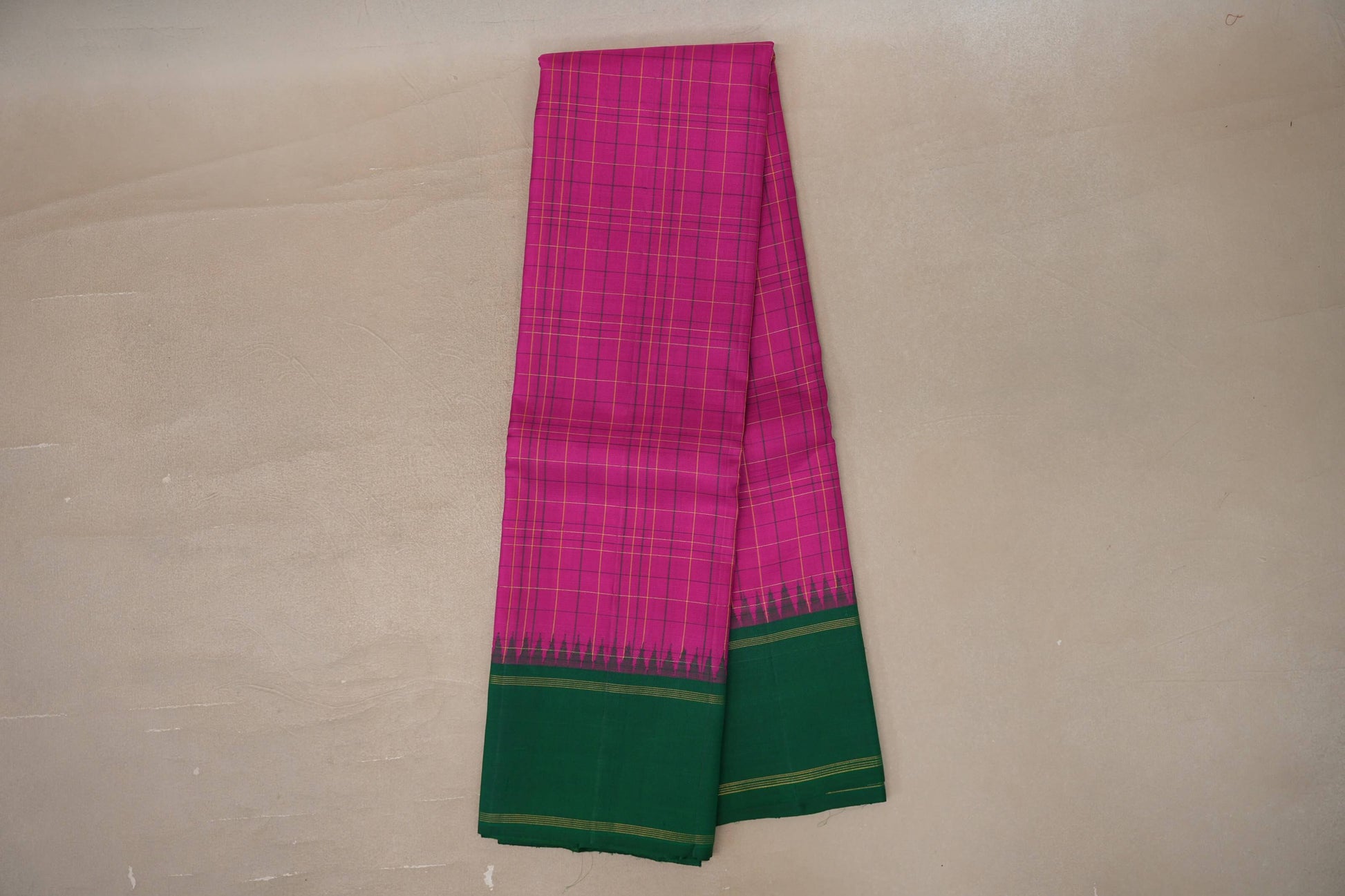 Online Bright Pink with Forest Green Borders Vintage Kanjivaram Silk Saree