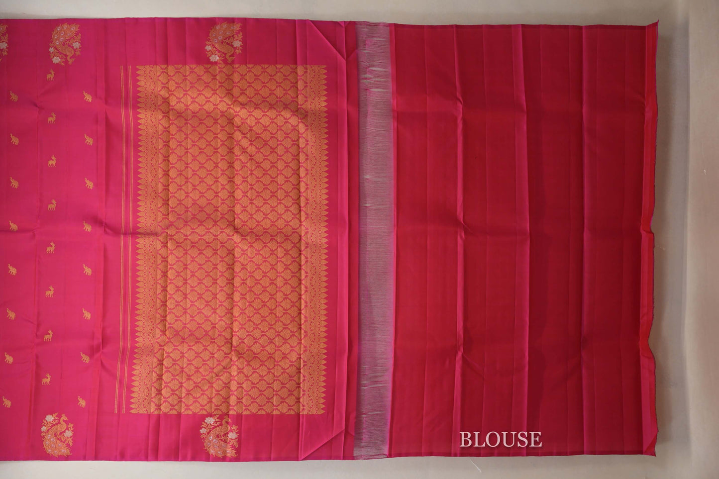Reddish Pink Vintage Kanjivaram Silk Saree blouse