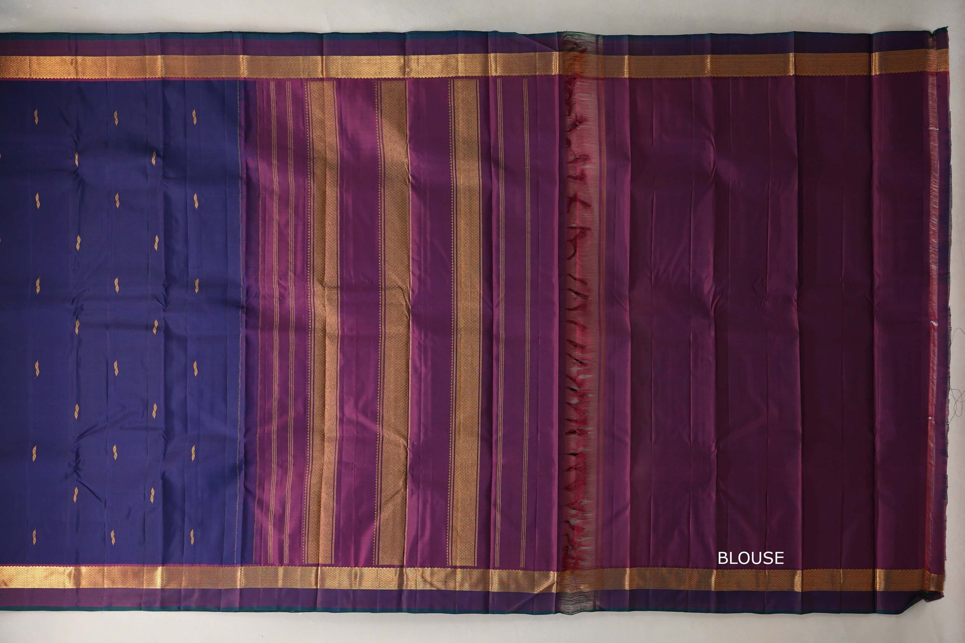 Deep Blue Vintage Kanjivaram Silk Saree blouse