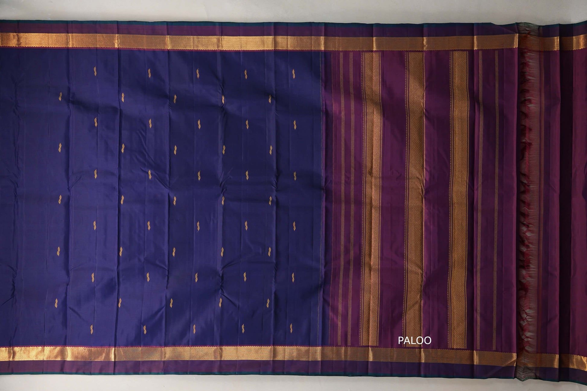 Deep Blue Vintage Kanjivaram Silk Saree paloo