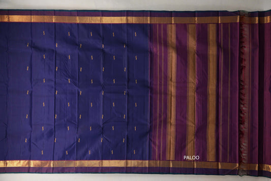 Deep Blue Vintage Kanjivaram Silk Saree paloo