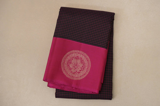 folded Black with Bright Pink Borders Vintage Kanjivaram Silk Saree