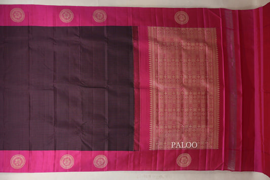 Black with Bright Pink Borders Vintage Kanjivaram Silk Saree paloo