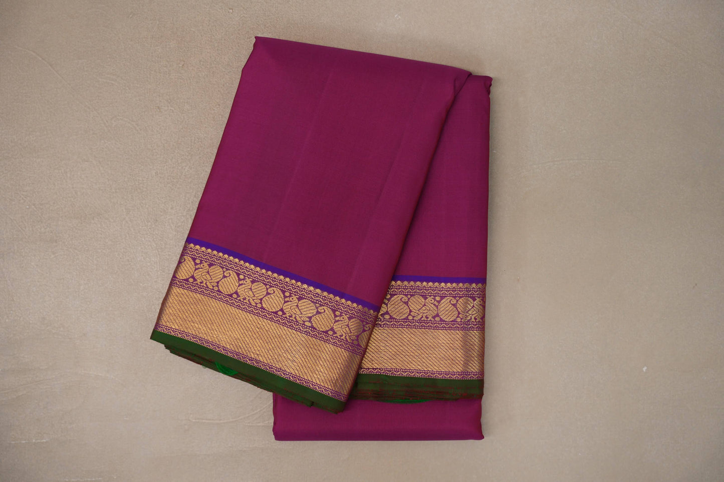Deep Magenta with Indigo Blue Borders Vintage Kanjivaram Silk Saree