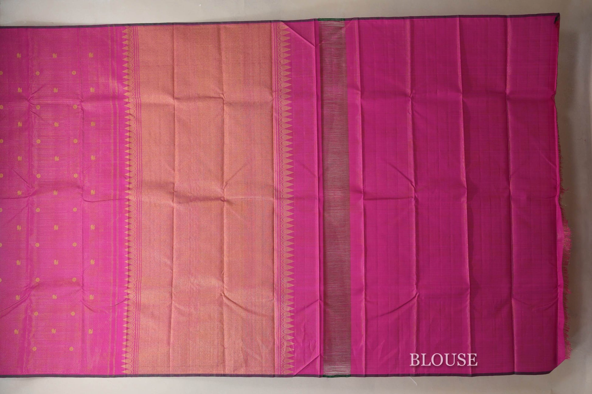 Bright Pink Vintage Kanjivaram Silk Saree blouse