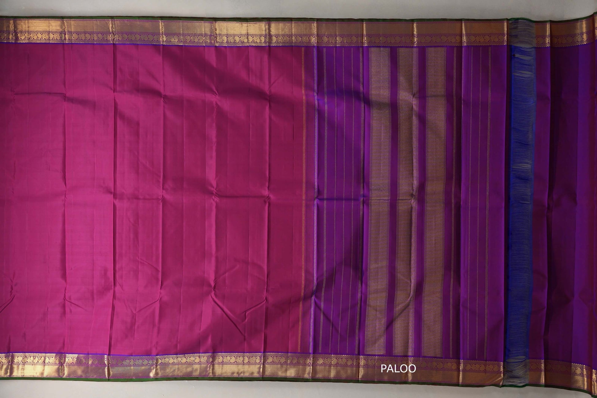 Deep Magenta with Indigo Blue Borders Vintage Kanjivaram Silk Saree paloo