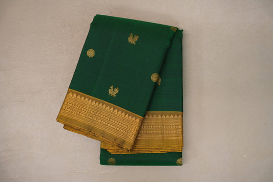 Deep Green with Golden Mustard Borders Vintage Kanjivaram Silk Saree