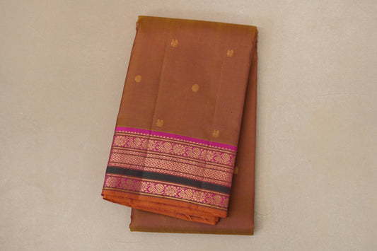 folded Dual Tone Olive Green and Pink Vintage Kanjivaram Silk Saree