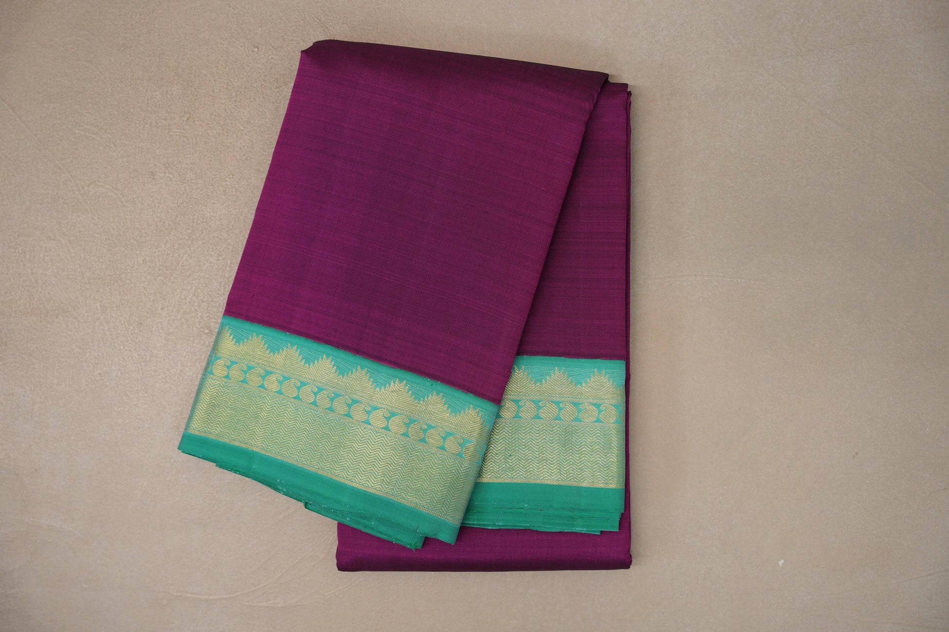Deep Magenta with Aqua Green Borders Vintage Kanjivaram Silk Saree