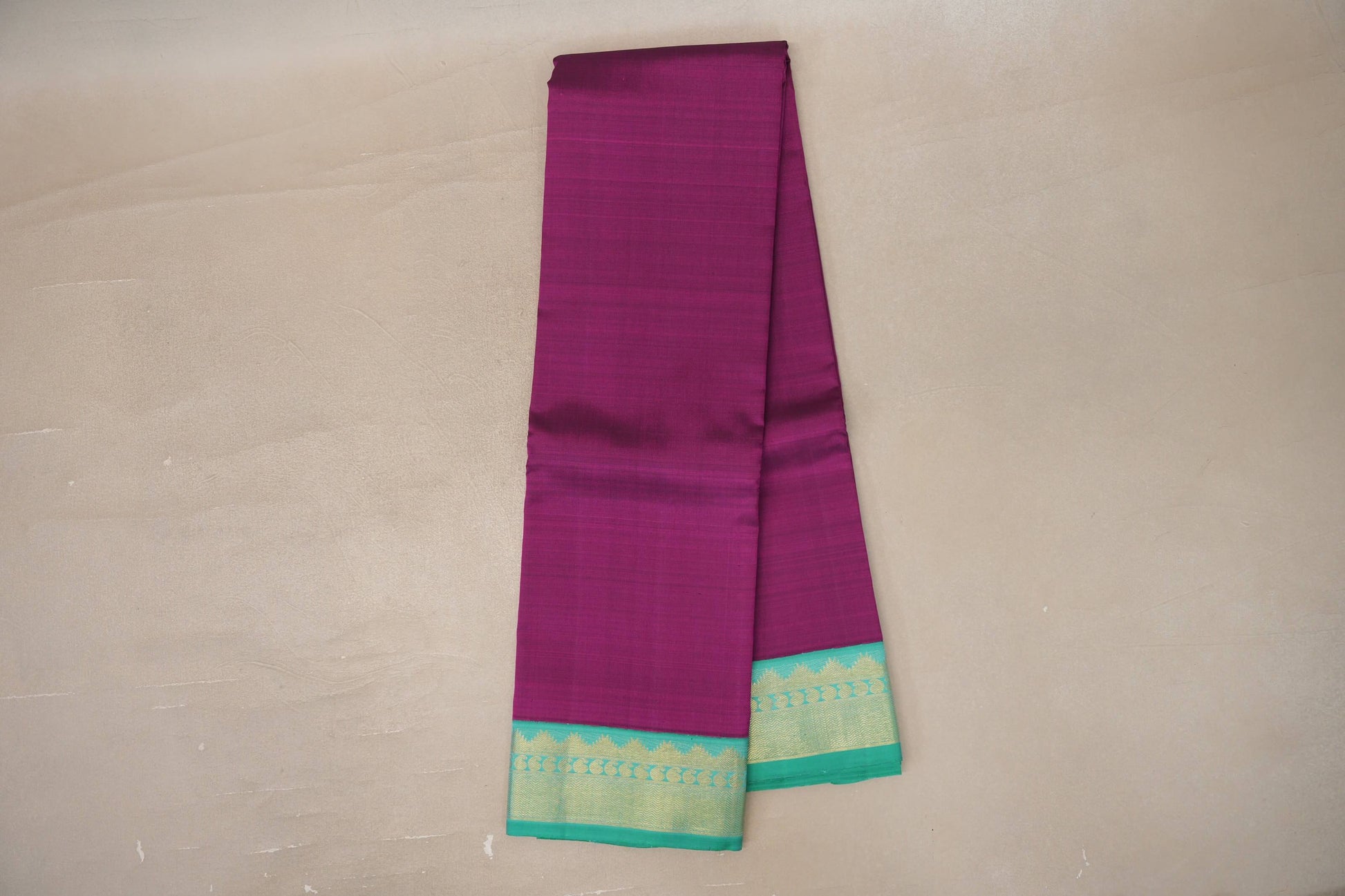 Online Deep Magenta with Aqua Green Borders Vintage Kanjivaram Silk Saree