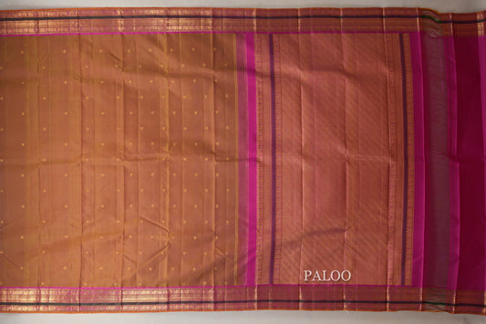 Dual Tone Olive Green and Pink with Multi Color Borders Vintage Kanjivaram Silk Saree paloo