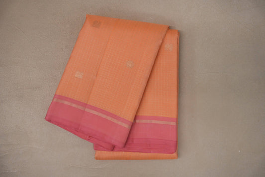 Light Peach with Coral Pink Borders Vintage Kanjivaram Silk Saree