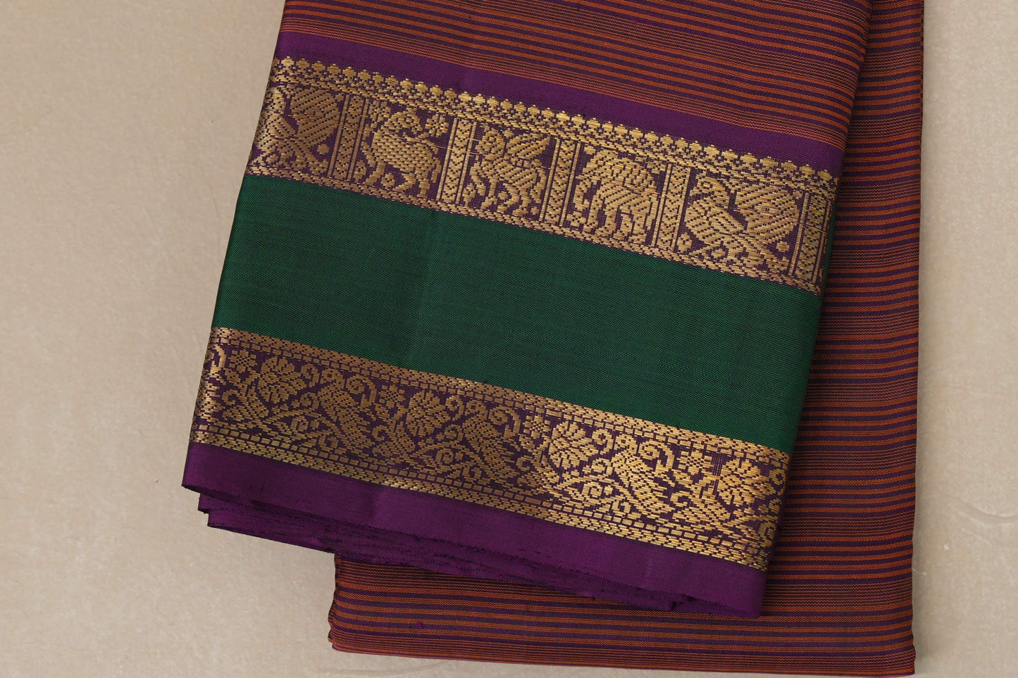 Dual Tone Rust and Purple Vintage Kanjivaram Silk Saree border zoom
