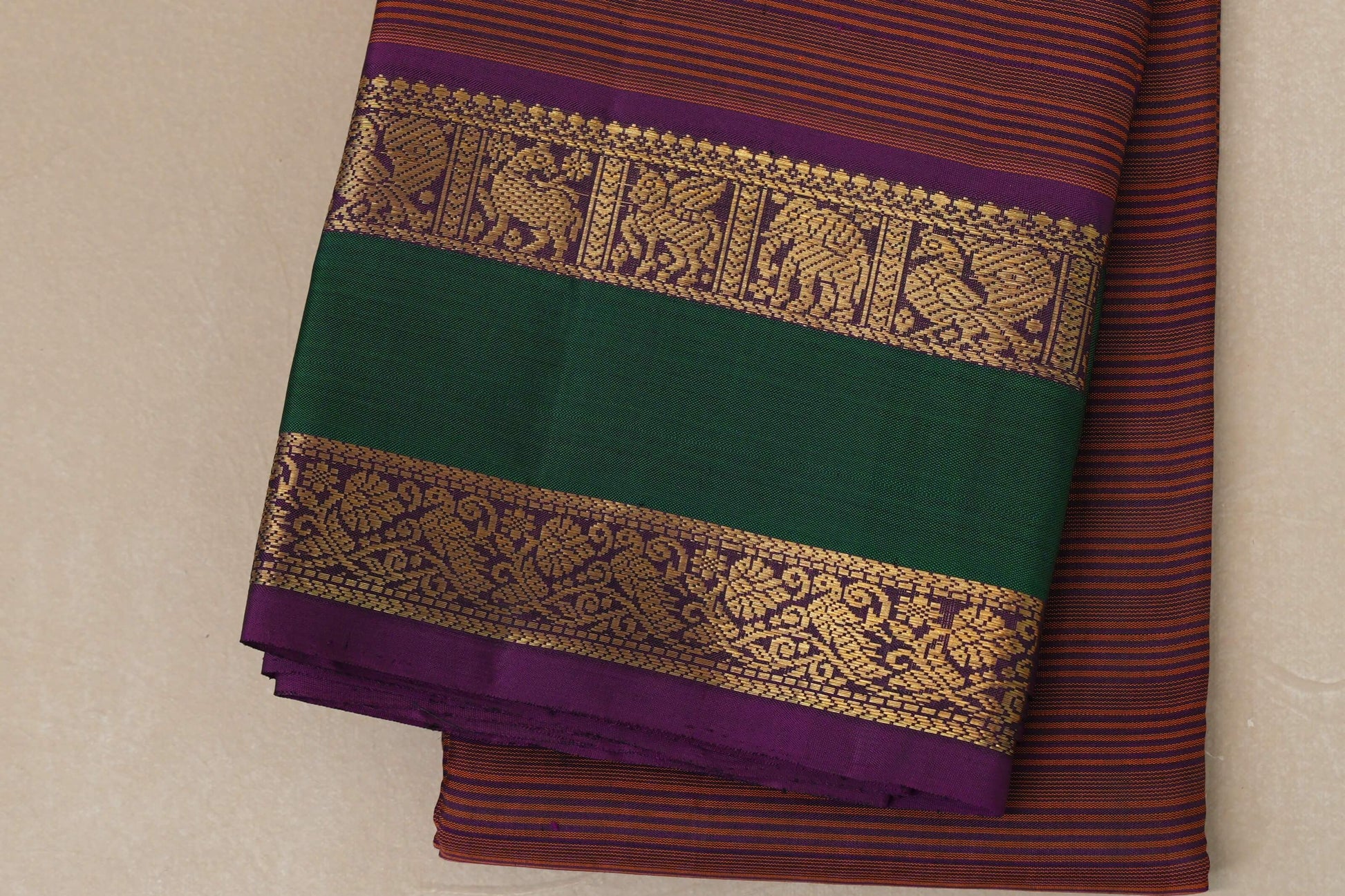 Dual Tone Rust and Purple Vintage Kanjivaram Silk Saree border zoom