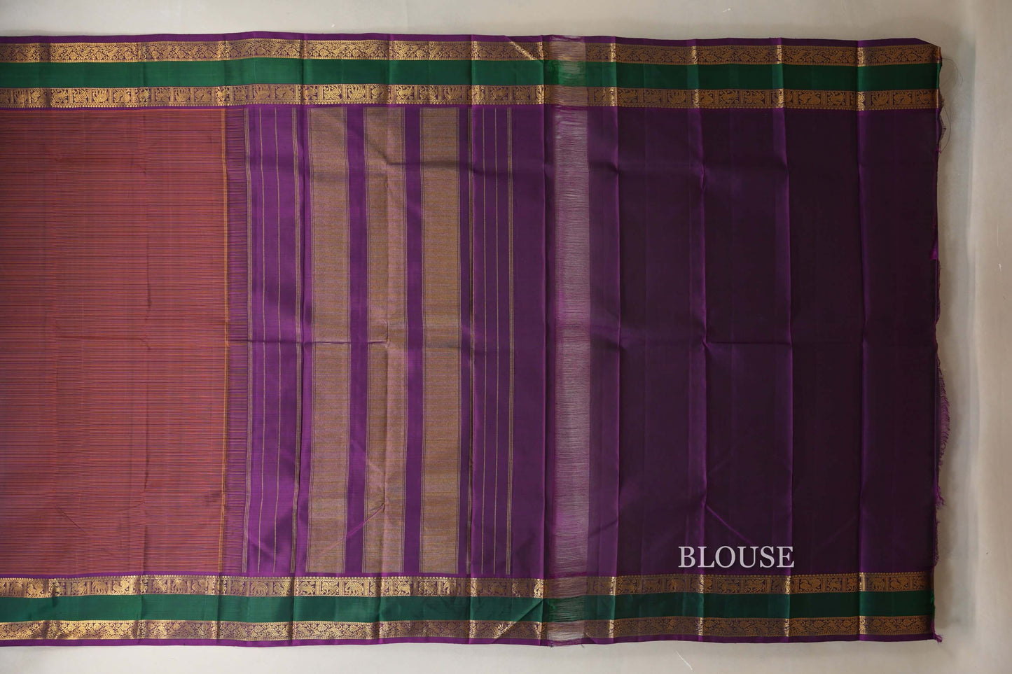 Dual Tone Rust and Purple Vintage Kanjivaram Silk Saree blouse