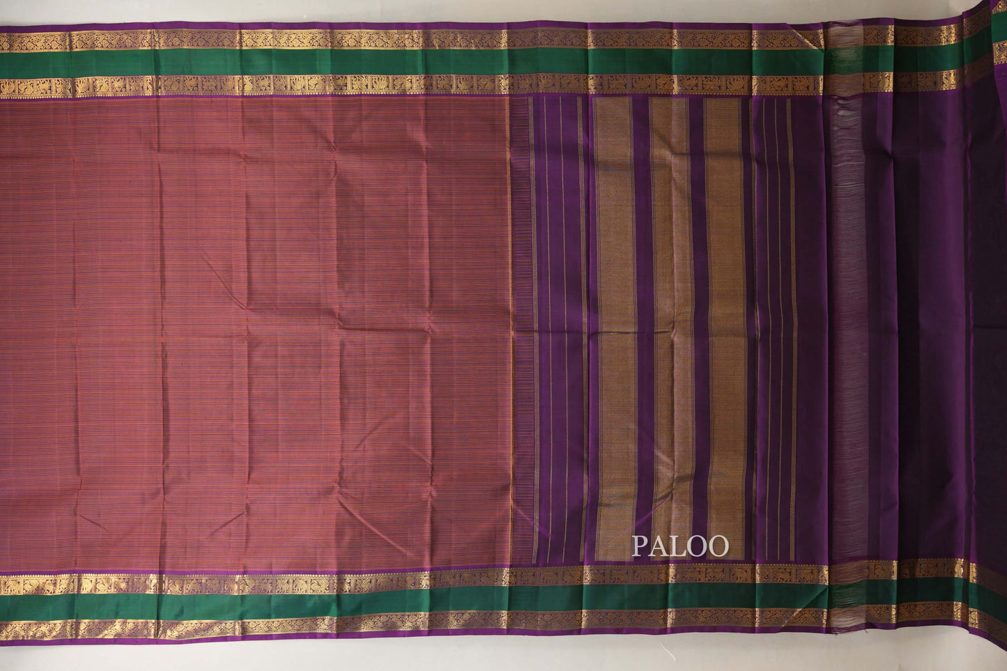 Dual Tone Rust and Purple Vintage Kanjivaram Silk Saree paloo