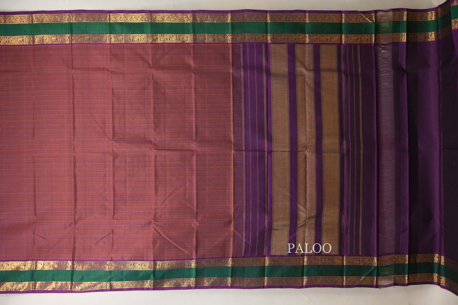 Dual Tone Rust and Purple Vintage Kanjivaram Silk Saree paloo