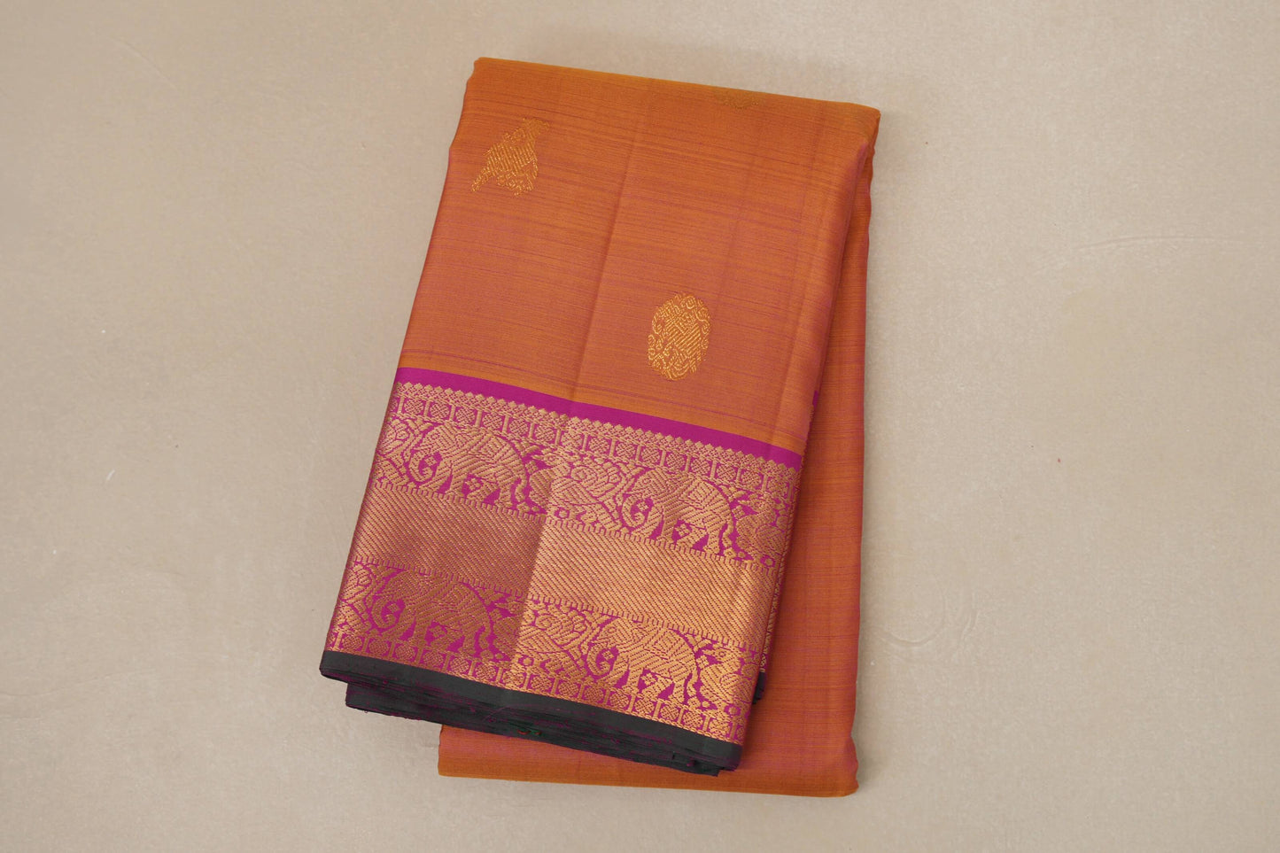 folded Dual Tone Mustard and Pink Vintage Kanjivaram Silk Saree
