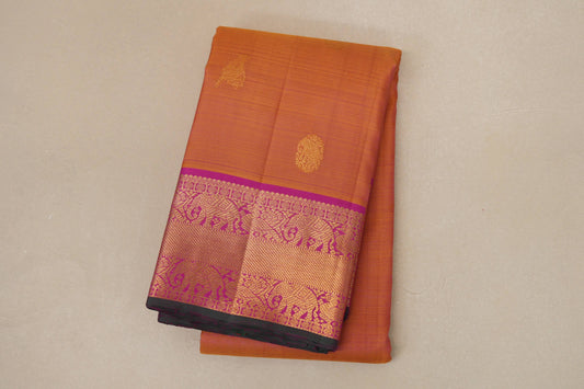 folded Dual Tone Mustard and Pink Vintage Kanjivaram Silk Saree