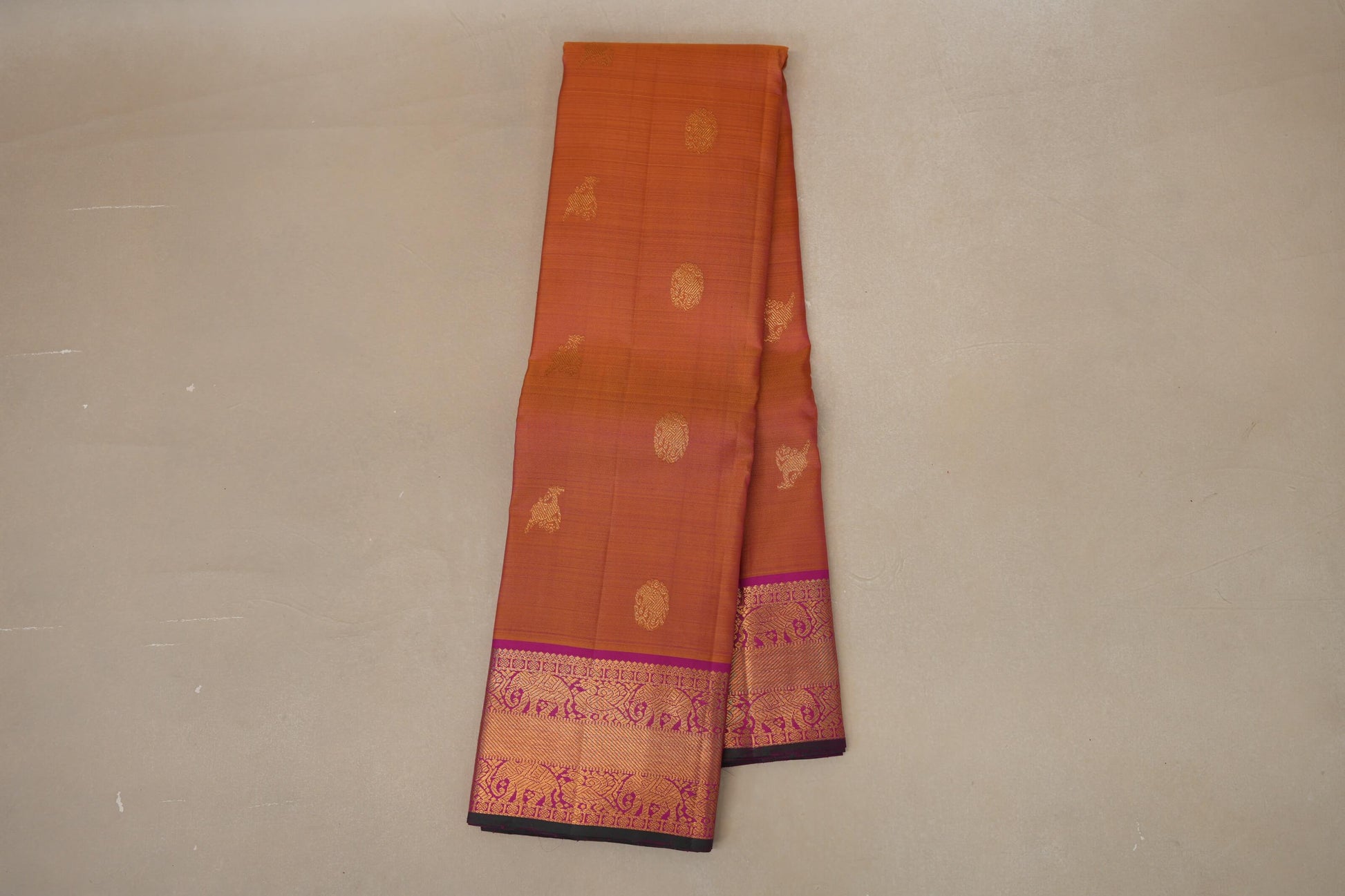 Dual Tone Mustard and Pink Vintage Kanjivaram Silk Saree online