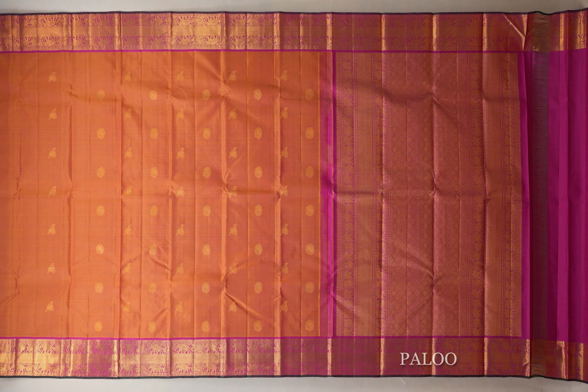 Dual Tone Mustard and Pink Vintage Kanjivaram Silk Saree paloo