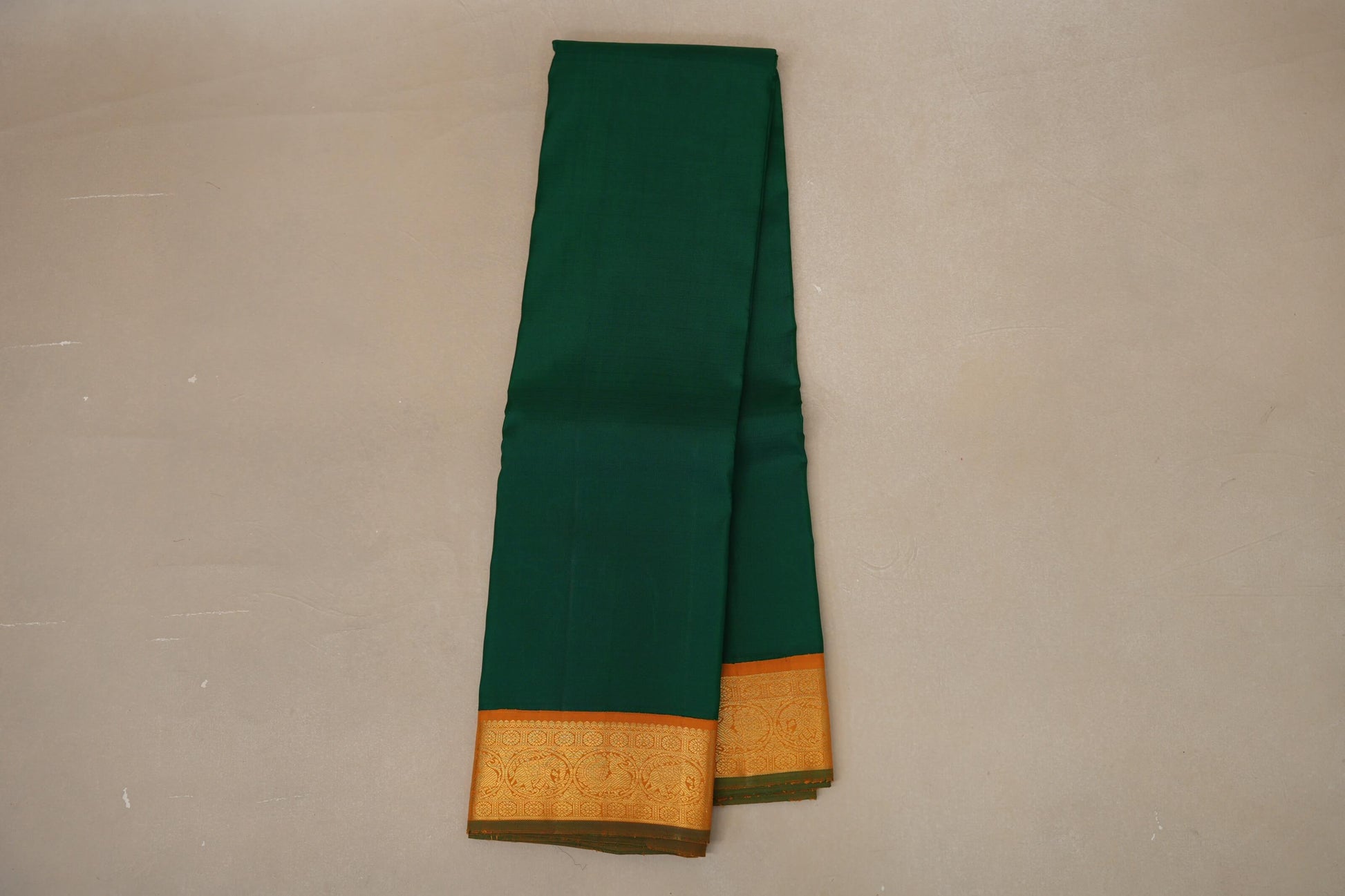 Dark Green with Mustard Orange Borders Vintage Kanjivaram Silk Saree online