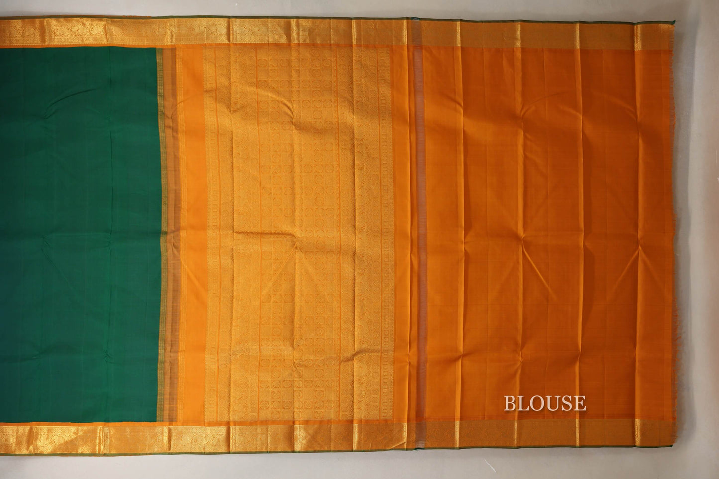 Dark Green with Mustard Orange Borders Vintage Kanjivaram Silk Saree blouse